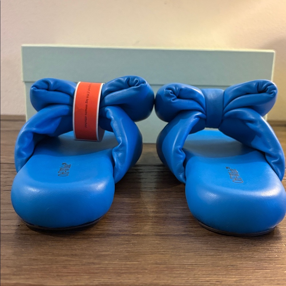 NIB [Off-White] Oversized Bow Blue Leather Slip-On Sandals Women’s EU 36 / US 6 - Picture 9 of 14